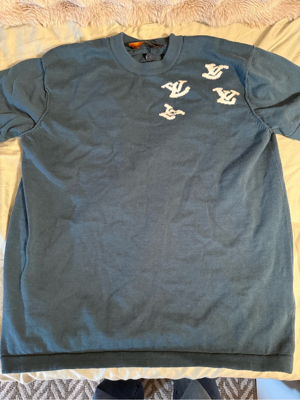 Men's Blue Short-Sleeve Crewneck Shirt with White Detailing